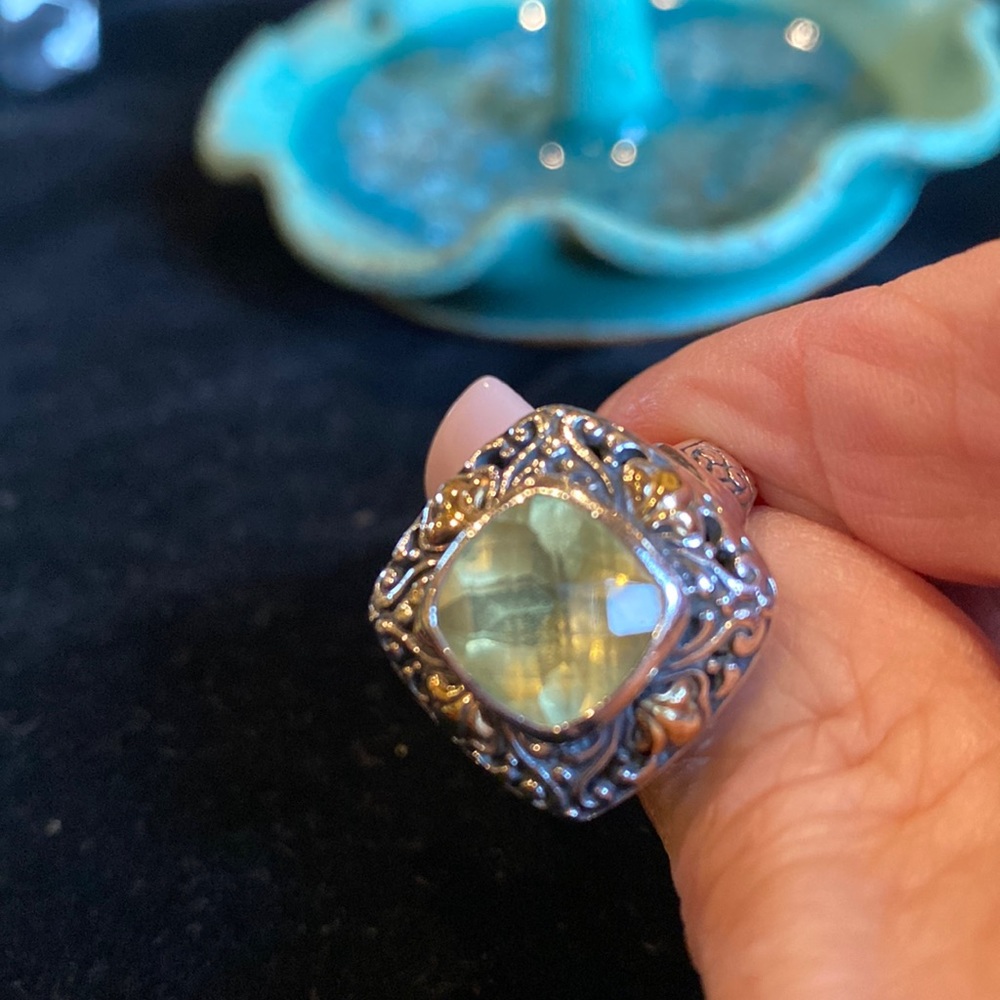 Sterling silver - filigree with gold accents- peridot center stone